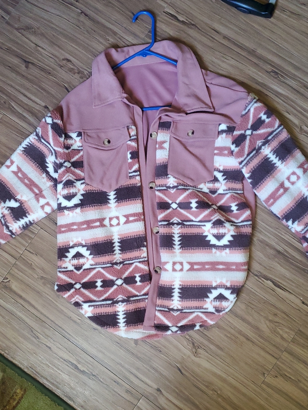 Aztec Patterned Button-Up Jacket - Pink